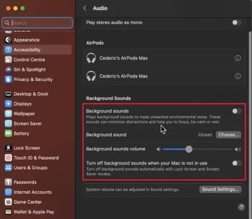 System Settings > Accessibility > Audio