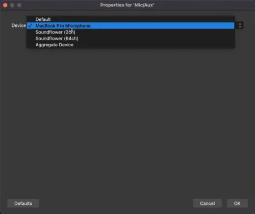 OBS Studio > Audio Mixer > Mic Properties