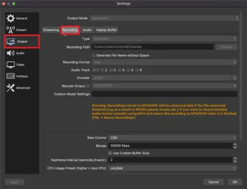 OBS Studio Settings > Output > Recording