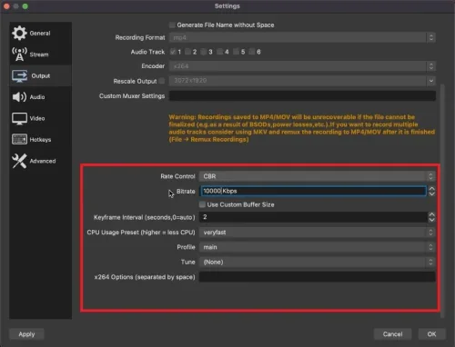 OBS Studio Settings > Output > Recording