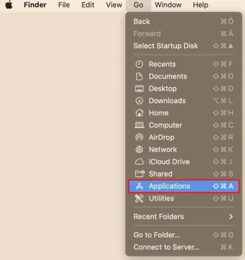 Finder > Go > Applications