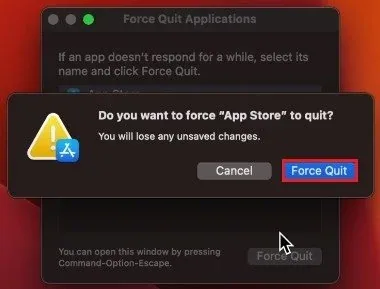Force Quit App Store
