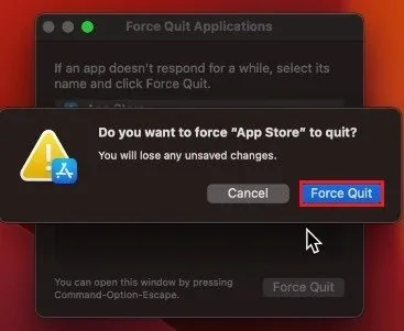 Force Quit App Store