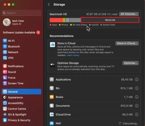 System Settings > General > Storage