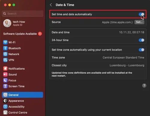 System Settings > General > Date & Time