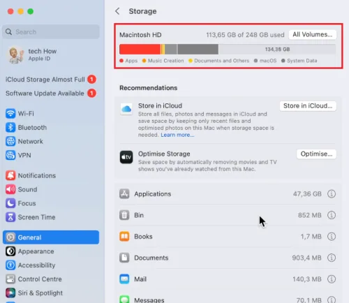 System Settings > General > Storage