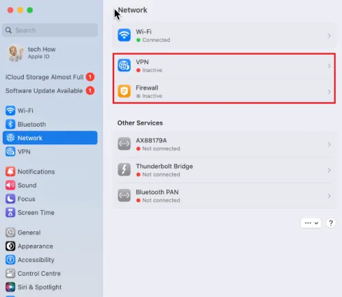 System Settings > Network > VPN & Firewall
