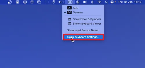 Menu Bar > Open Keyboard Settings