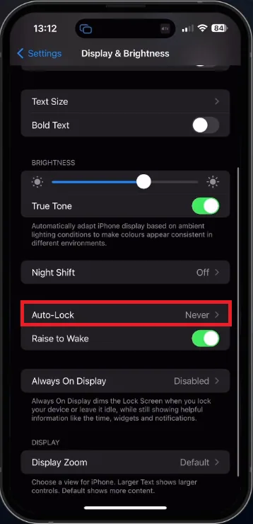 tap auto-lock in display settings