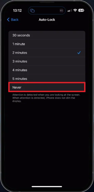 set the auto-lock option to Never