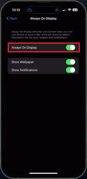 enable the always on display option