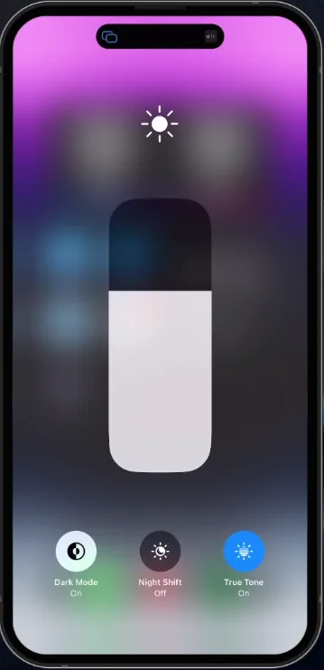 iphone control centre display settings