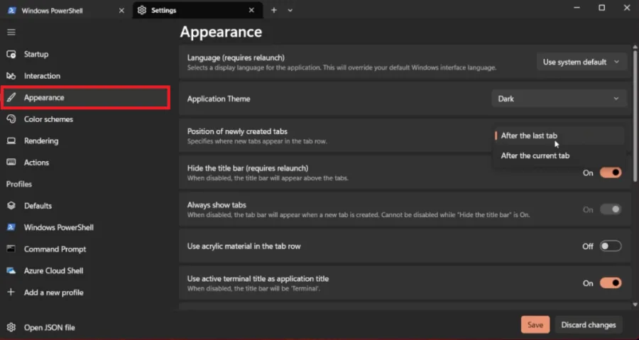 appearance settings