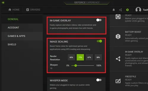 GeForce Experience Settings > General