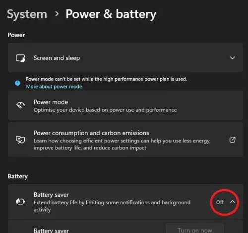 System Settings > Power & Battery