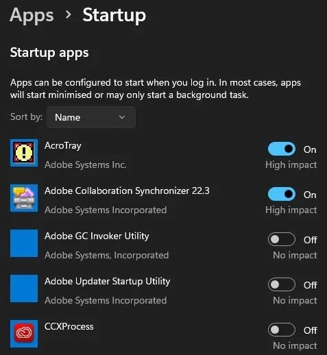 Windows Settings > Apps > Startup