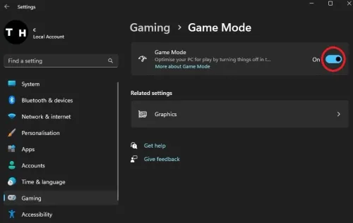 System Settings > Gaming > Game Mode