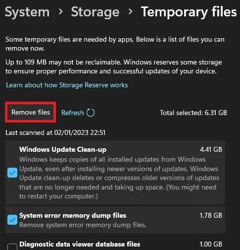 System Settings > Storage > Temporary Files