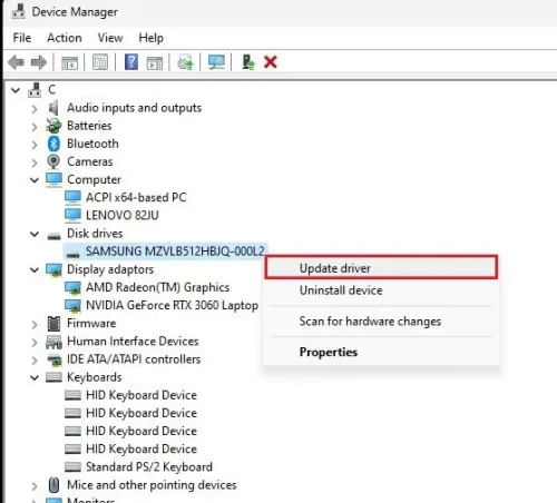 Update device driver in Device Manager