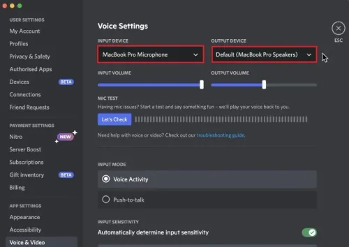 Discord Settings > Voice & Video