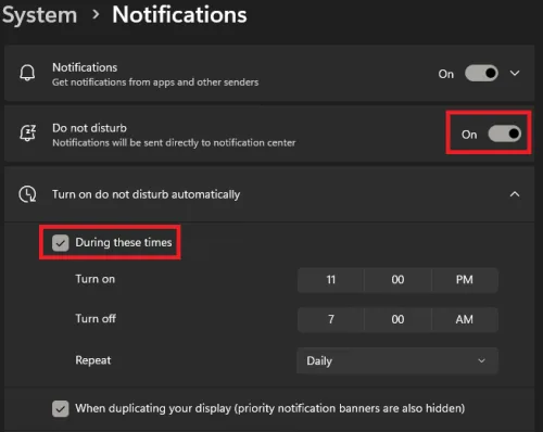 do not disturb settings