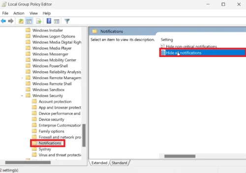disable windows security notifications