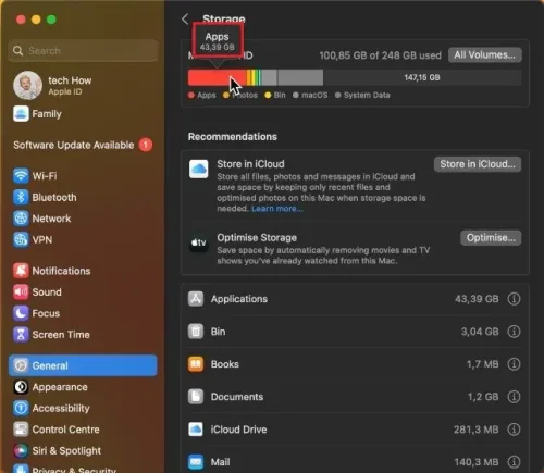 System Settings > General > Storage