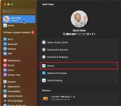 System Settings > Apple ID > iCloud