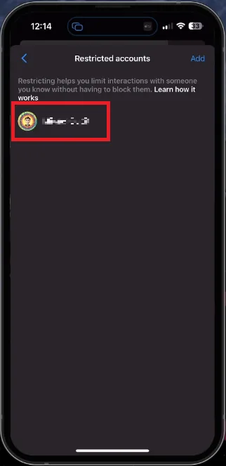 Messenger Privacy Settings > Restricted Accounts