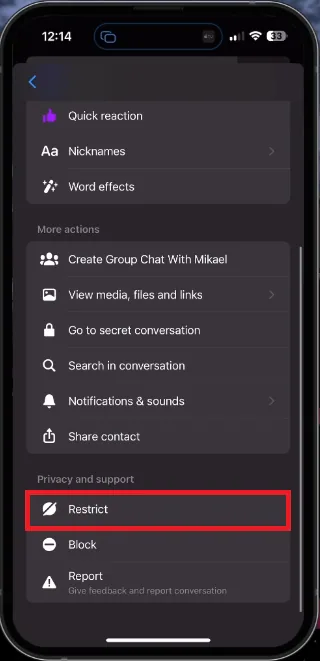 messenger restrict a user