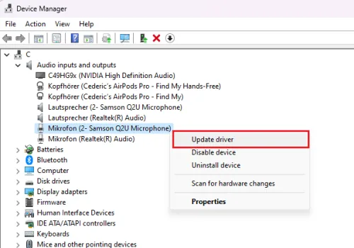 update microphone driver