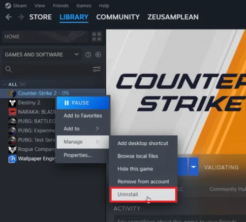 reinstall steam game