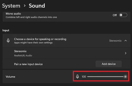 input volume
