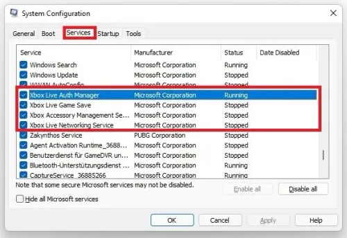 System Configuration > Services