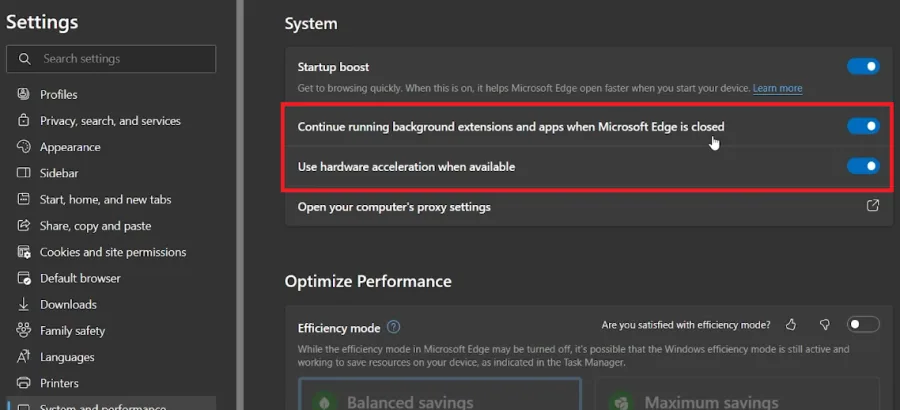 edge settings