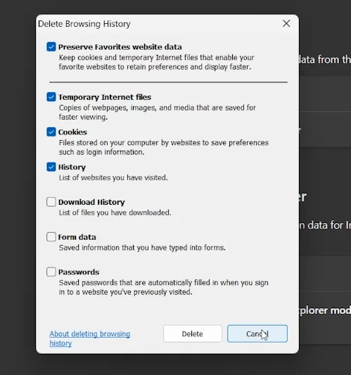clear browsing data
