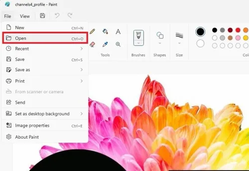 Paint > File > Open