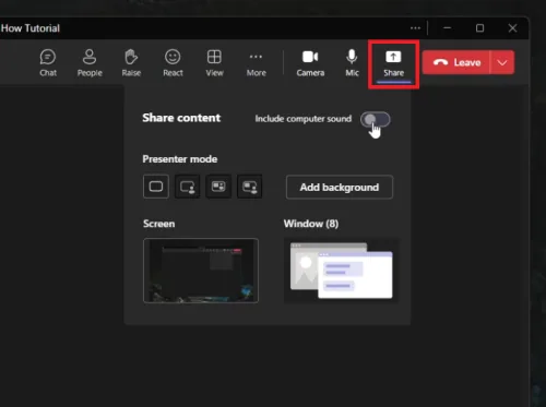teams share settings