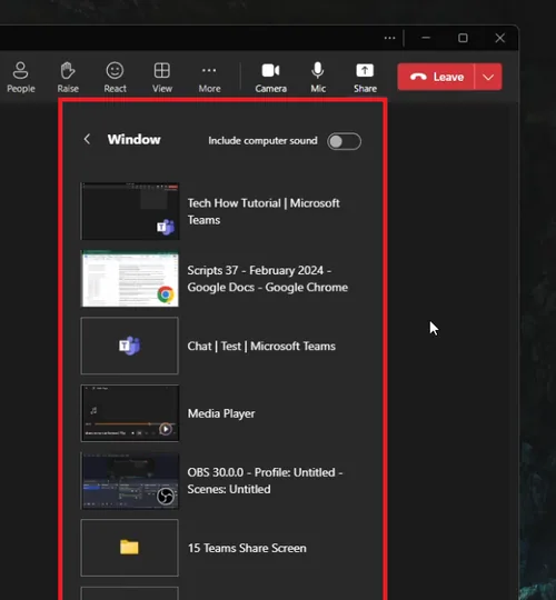 select window to share