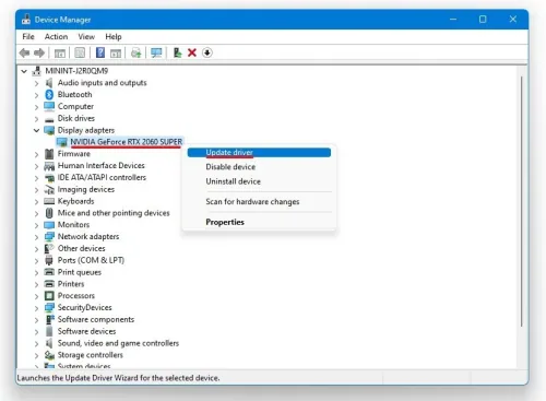 Device Manager > Display Adapters > Update Driver