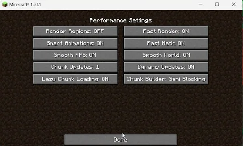 mc performance settings