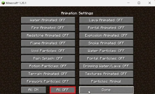 minecraft animation settings