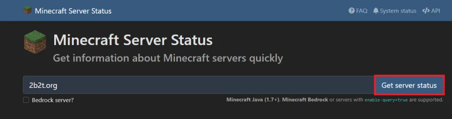 Get information about the Minecraft server.