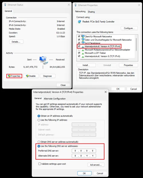 Change DNS server addresses
