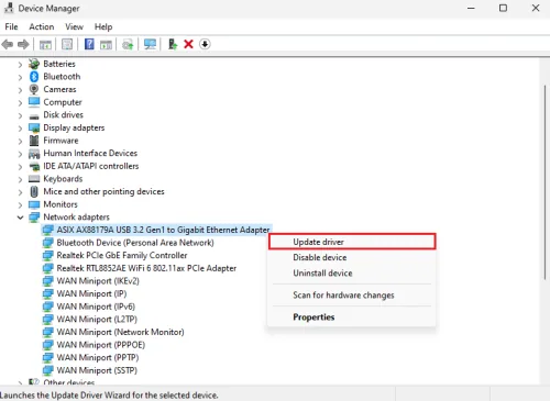 Device Manager > Network adapters > Update driver