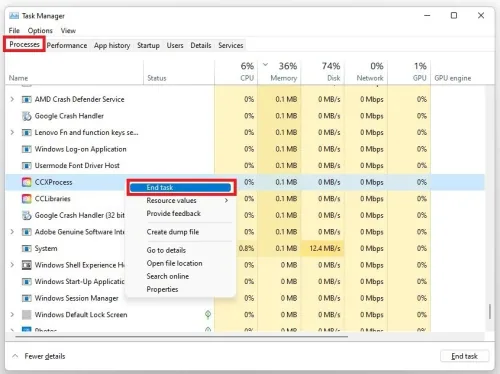 Task Manager > Processes > End Task