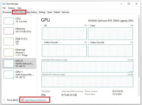 Task Manager > Performance > Open Resource Monitor