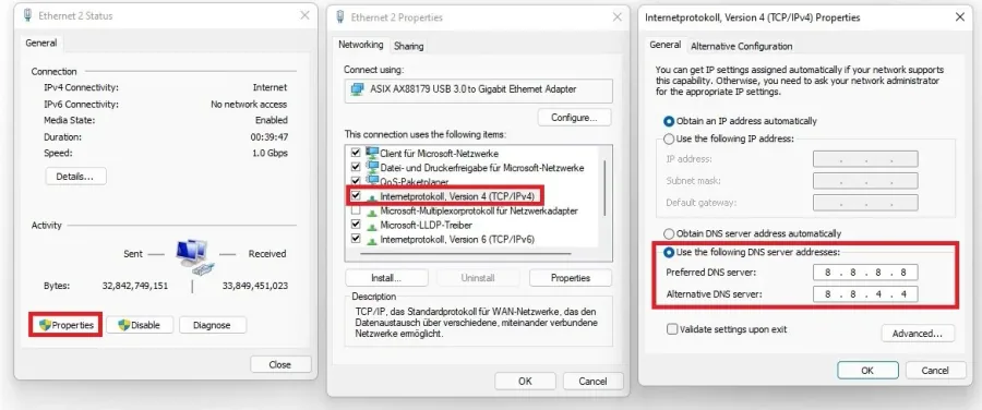 Use the following DNS server addresses