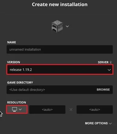 Installation > New installation > Resolution