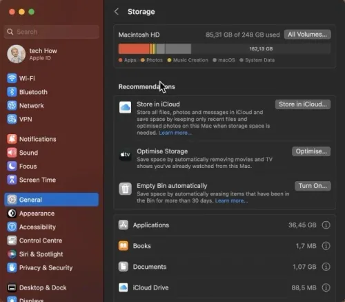 System Settings > General > Storage